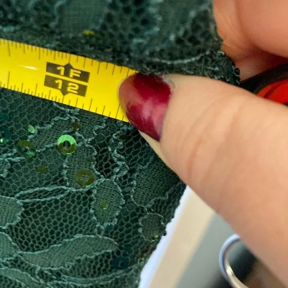 Adrianna Papell Hailey green lace dress with sequins and zipper back 2 - Picture 7 of 7